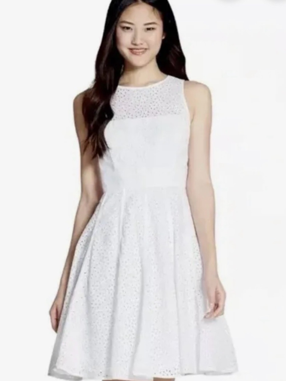 Eliza J White Sleeveless Eyelet Fit-and-Flare Dress